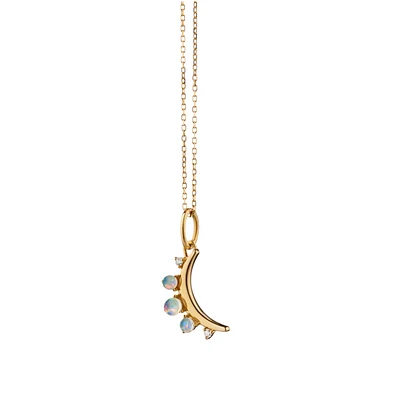 October Opal "Moon" 18K Gold Birthstone Necklace