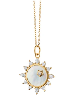 Mother of Pearl Diamond "Happiness" Sun Charm Necklace