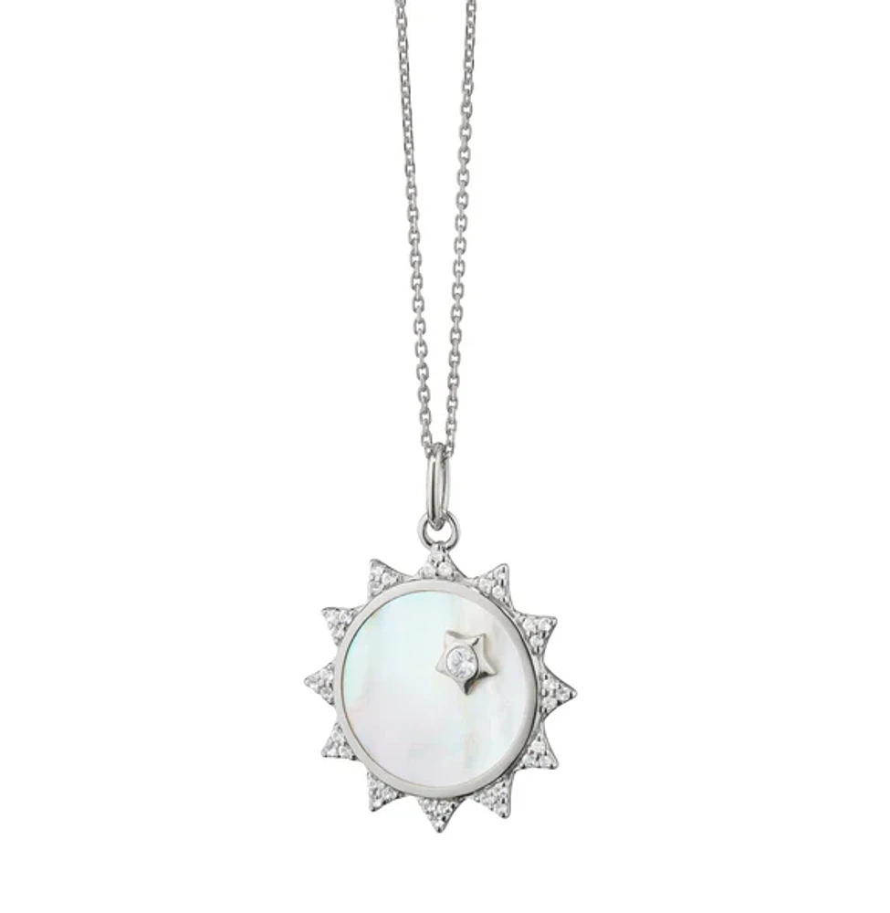 Mother of Pearl Sapphire "Happiness" Sun Charm Necklace