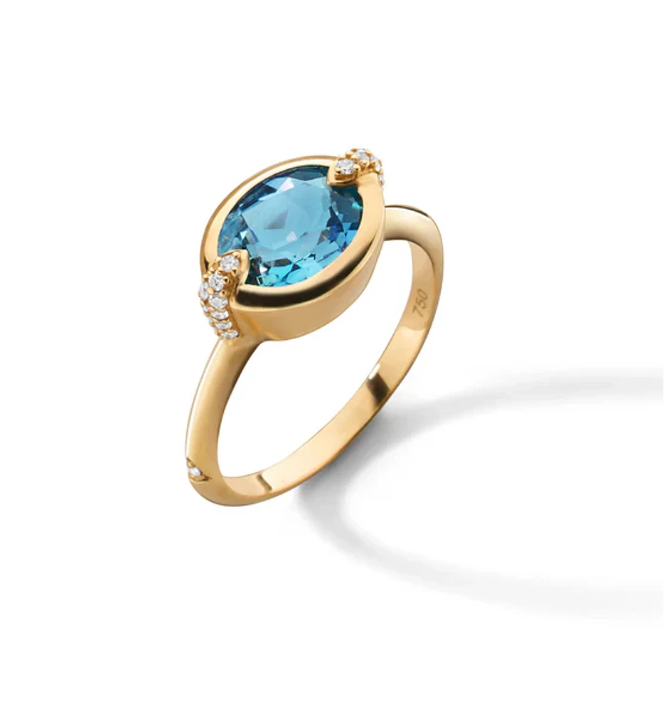 "Points North" Deep-Set Oval London Blue Topaz Ring