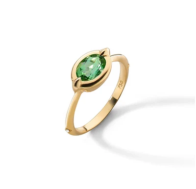 "Points North" Green Tourmaline Ring with Diamonds in 18K Gold