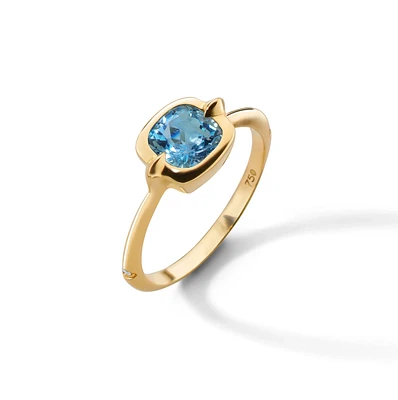 "Points North" Cushion Rock Crystal Ring with Blue Topaz