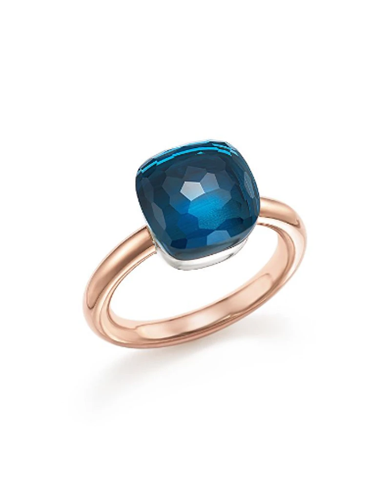 Classic Nudo 18K Rose & White Gold Ring with London Blue Topaz