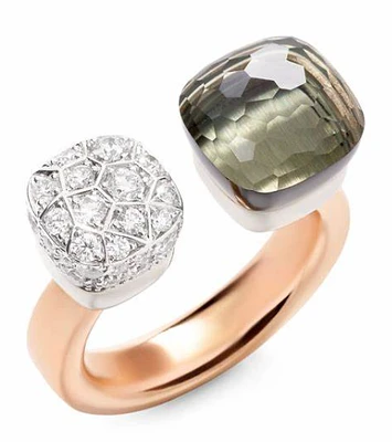 Mixed Gold Diamond and Prasiolite Nudo Ring