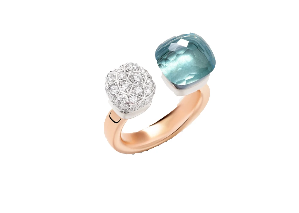 18k Nudo Ring Sky Blue Topaz and White Diamonds