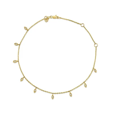 Sydney Evan 14K Yellow Gold Marquise Shape Diamond Fringe Anklet