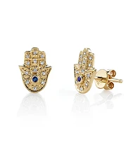 Gold and Diamond Hamsa Stud Earrings