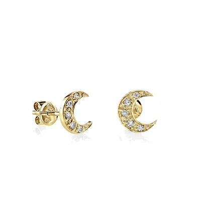 Gold and Diamond Crescent Moon Stud