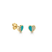 Sydney Evan 14K Yellow Gold Baby Pave Diamond Heart Stud Earrings