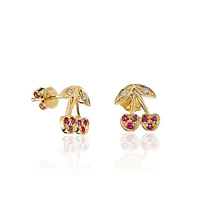 Gold & Ruby Cherry Stud