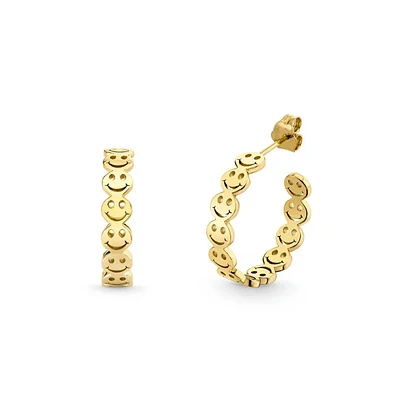 Pure Gold Happy Face Medium Hoops