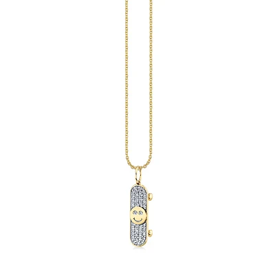 Kids Collection Gold & Diamond Happy Face Skateboard Necklace