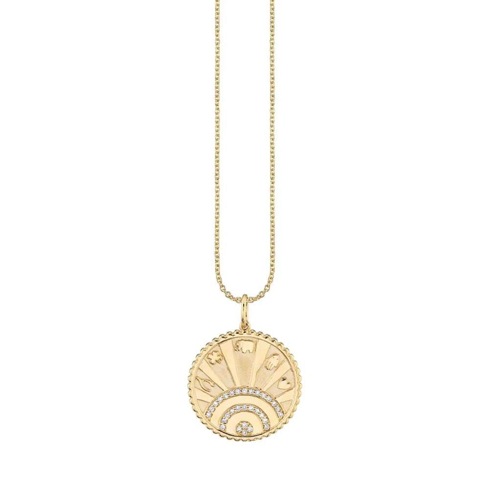 Gold & Diamond Small Luck Coin with Rays Charm