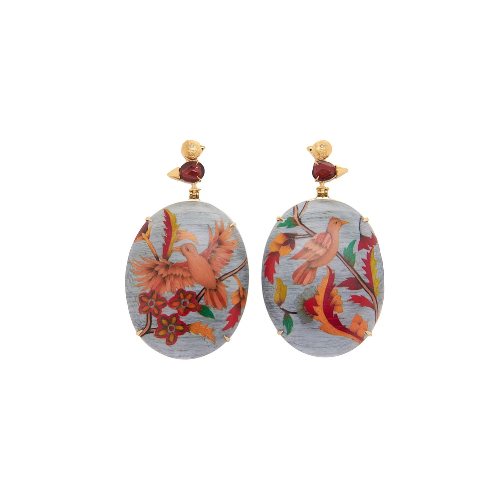 Silk Road Marquetry Bird Pattern Earrings