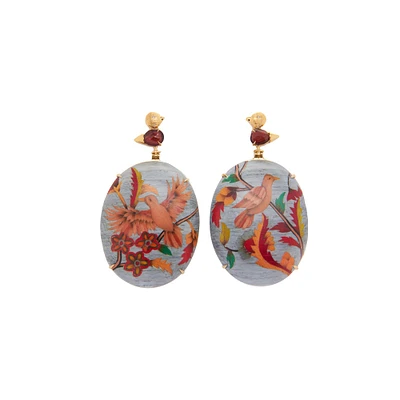 Silk Road Marquetry Bird Pattern Earrings