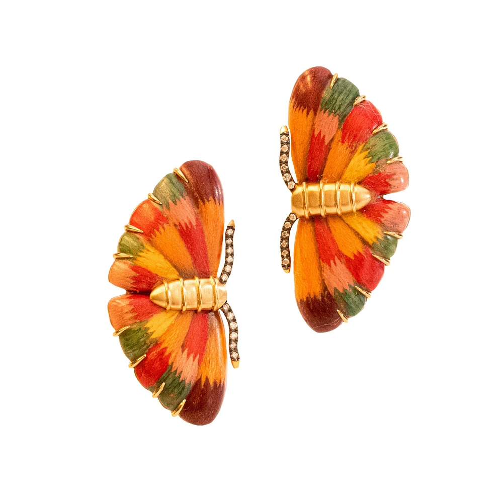 Small Orange Maquetry Butterfly Earring