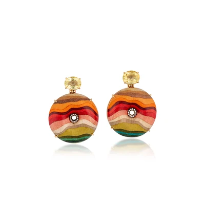 Marquetry Rainbow Round Earrings