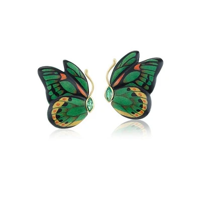 Marquetry Green Butterfly Earrings