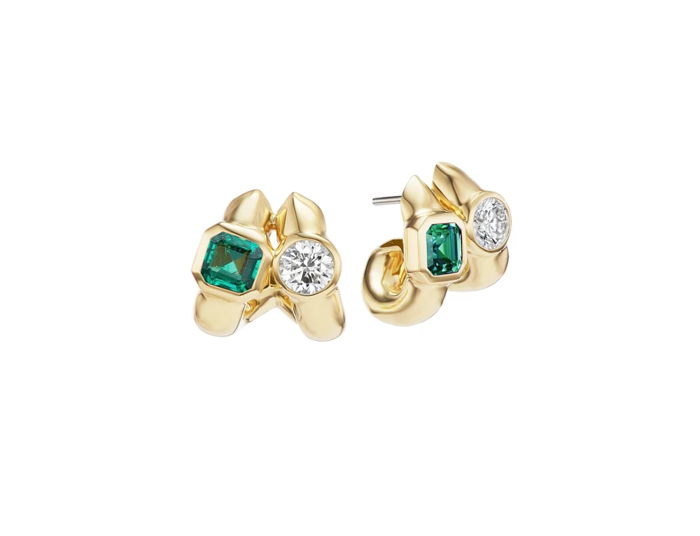 Diamond & Emerald Twin Tusk Earrings