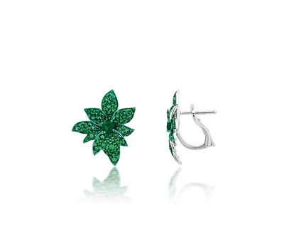 Green Rhodium & Emerald Folha Earrings