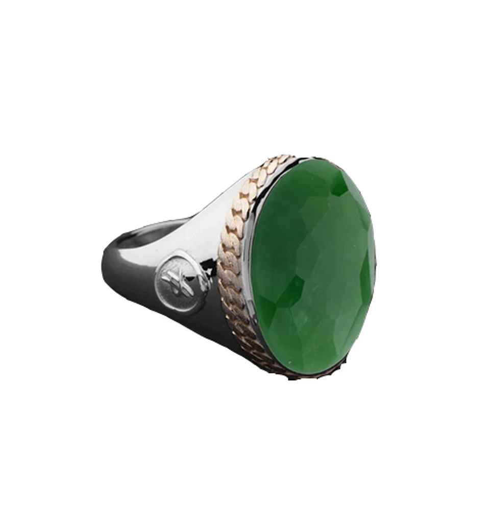 Sincerity Ring in Silver Gold and Natural Stone Green Jade