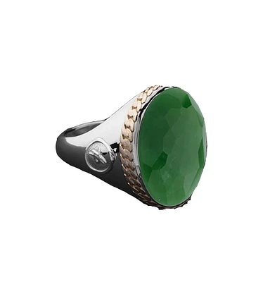 Sincerity Ring in Silver Gold and Natural Stone Green Jade