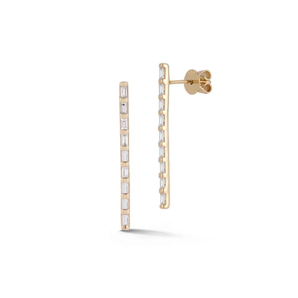 Sadie Pearl Baguette Vertical Bar Drop Gold Earrings