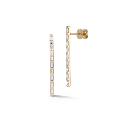 Sadie Pearl Baguette Vertical Bar Drop Gold Earrings