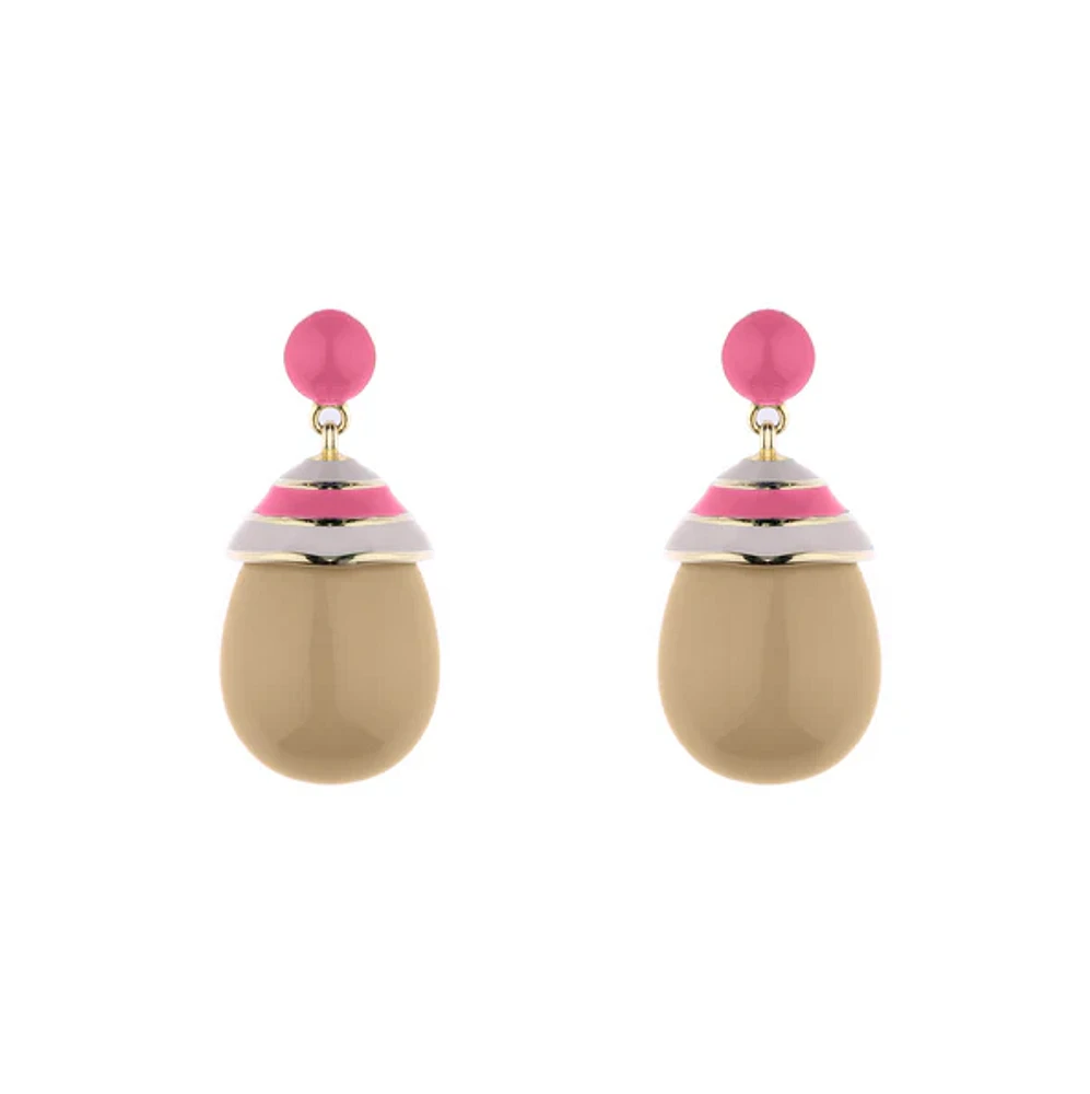 Mini Colourful Pink & White Stripped Brown Drop Earrings