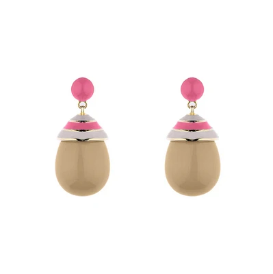 Mini Colourful Pink & White Stripped Brown Drop Earrings