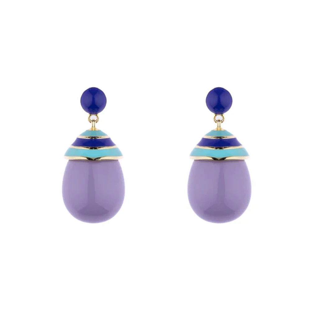 Mini Colourful Turquoise Stripped Purple Drop Earrings
