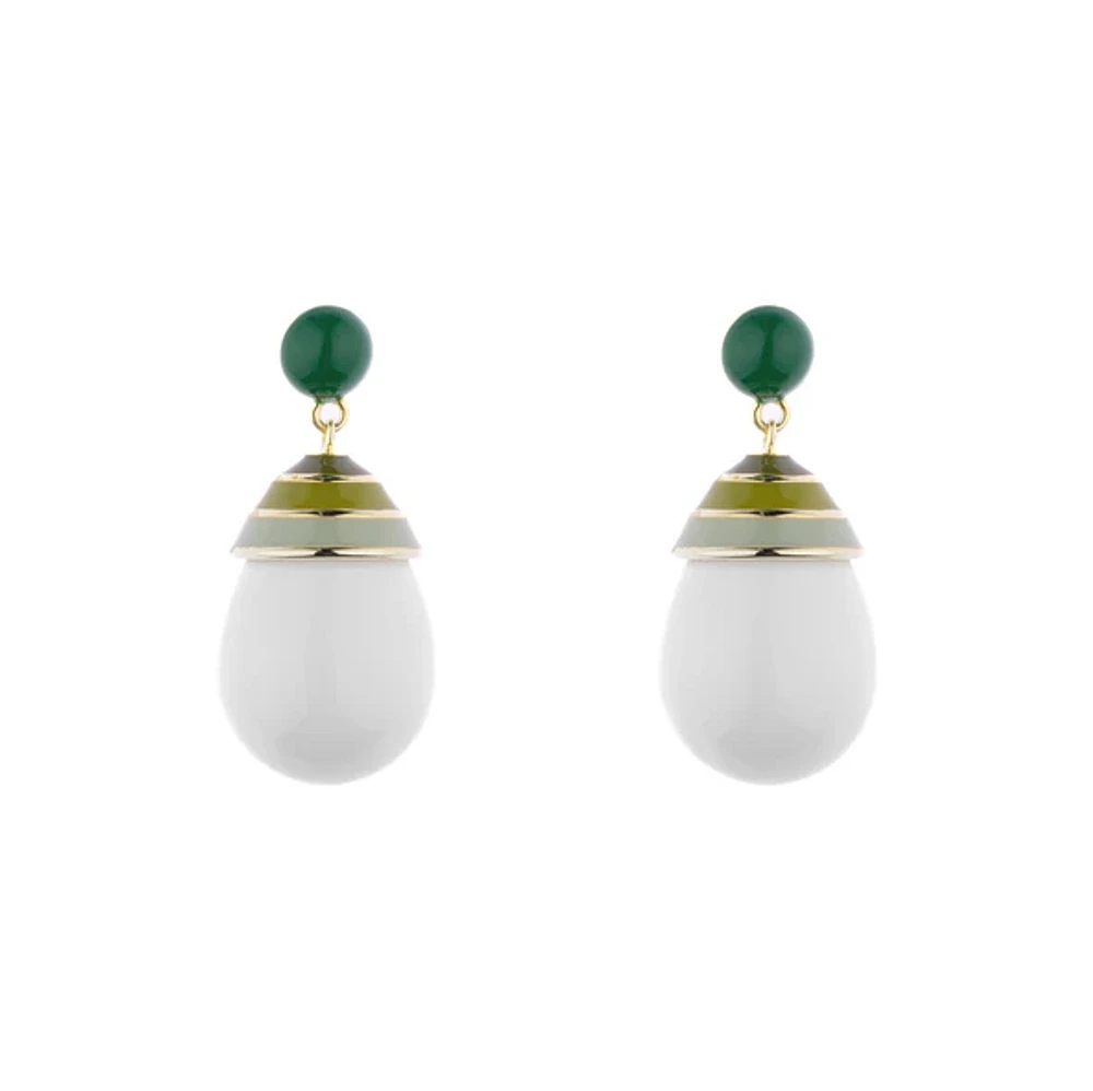 Mini Colourful White Drop with Green Stripped Earrings