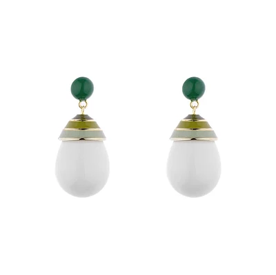 Mini Colourful White Drop with Green Stripped Earrings