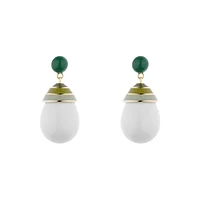 Mini Colourful White Drop with Green Stripped Earrings