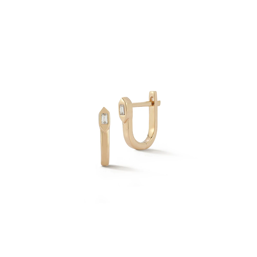 Sadie Pearl Gold Hexagon Baguette Mini U Huggie Earrings