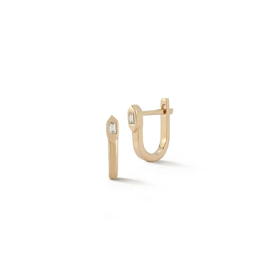 Sadie Pearl Gold Hexagon Baguette Mini U Huggie Earrings
