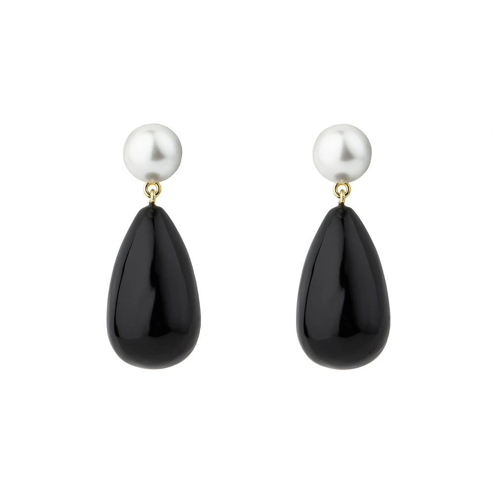 Large Black Enamel Pearl Mix Drop Earrings