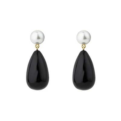 Large Black Enamel Pearl Mix Drop Earrings