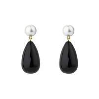 Large Black Enamel Pearl Mix Drop Earrings