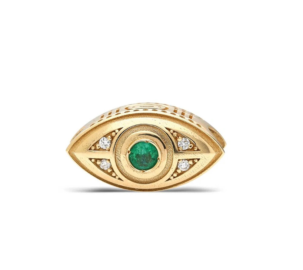 "Macu" Nugget Bead Pendant with Diamonds and Emerald