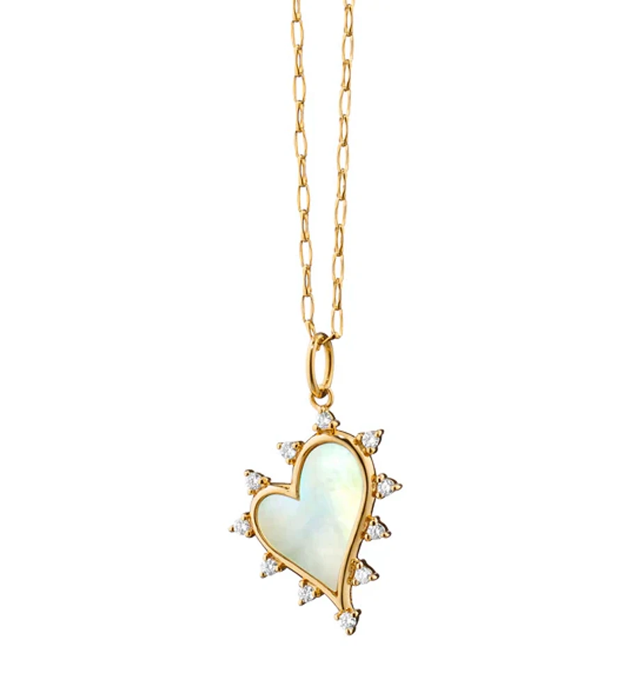 Mother of Pearl Heart Necklace with Diamonds
