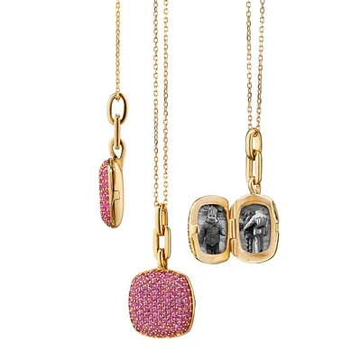 Slim "Rae" Locket Necklace with Pink Sapphires