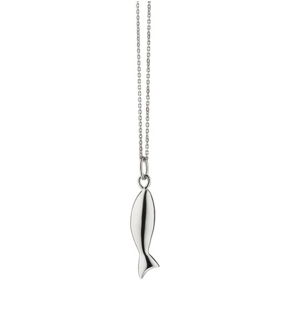 Mini "Perseverance" Fish Sterling Silver Charm Necklace 16'