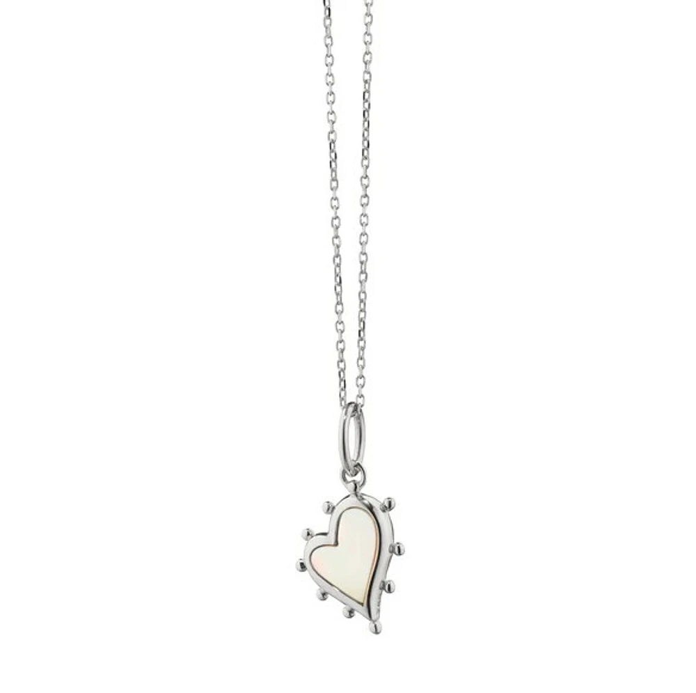 Sterling Silver Small Heart Charm with White Mother Of Pearl On A 17" Chain
