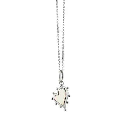 Sterling Silver Small Heart Charm with White Mother Of Pearl On A 17" Chain