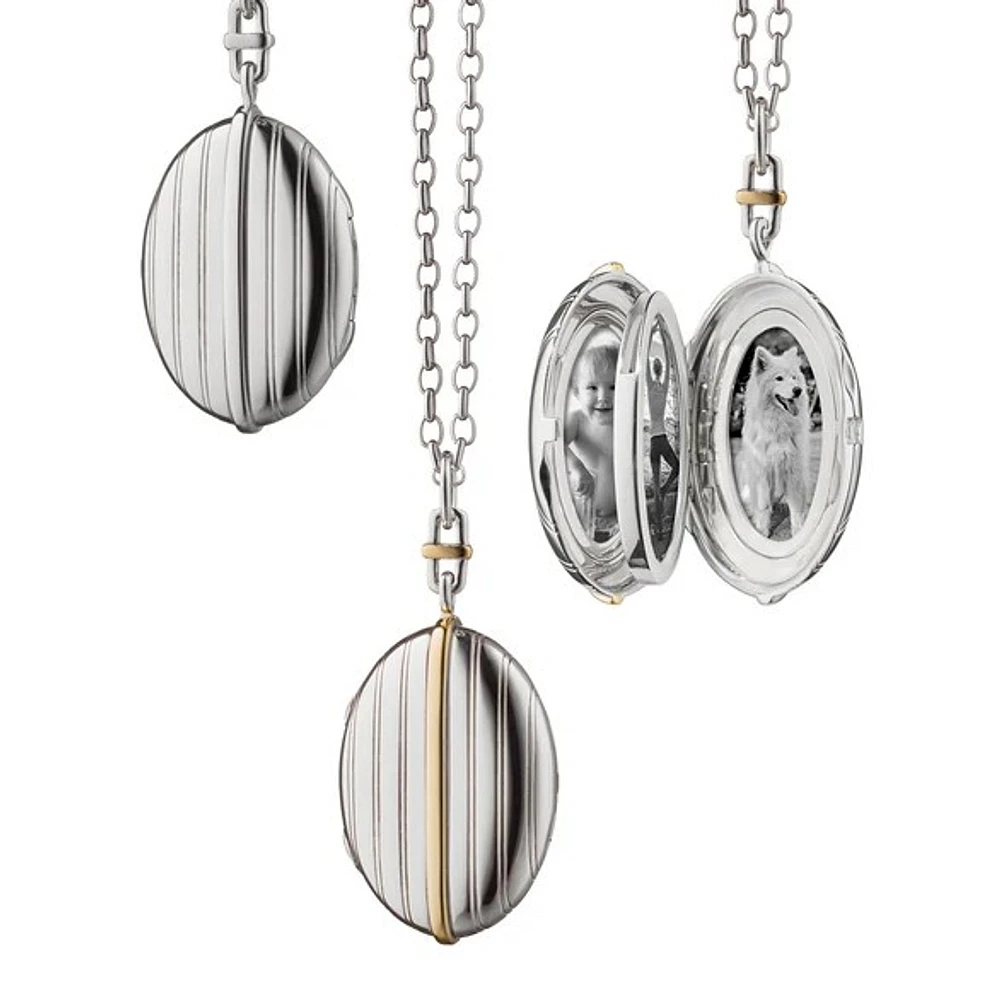 Two-Tone Four Image Pinstripe Locket Necklace
