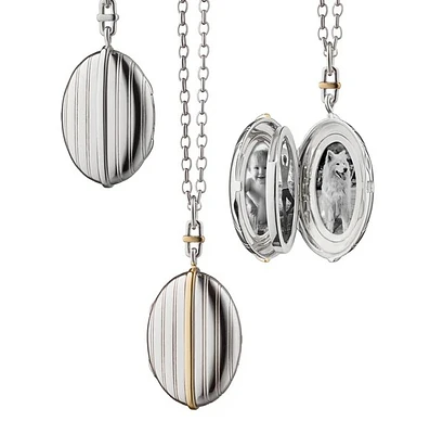 Two-Tone Four Image Pinstripe Locket Necklace
