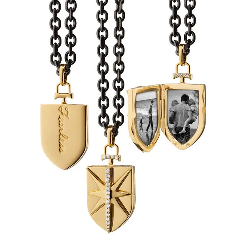 18K Yellow Gold Fearless Shield Locket