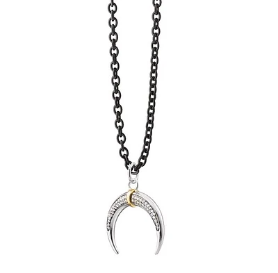 Moon Yellow Gold, Sterling Silver & Stainless Steel Charm Necklace Length 24''