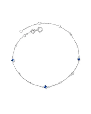 Michelle 14k White Gold Delicate Chain Bracelet in Blue Sapphire